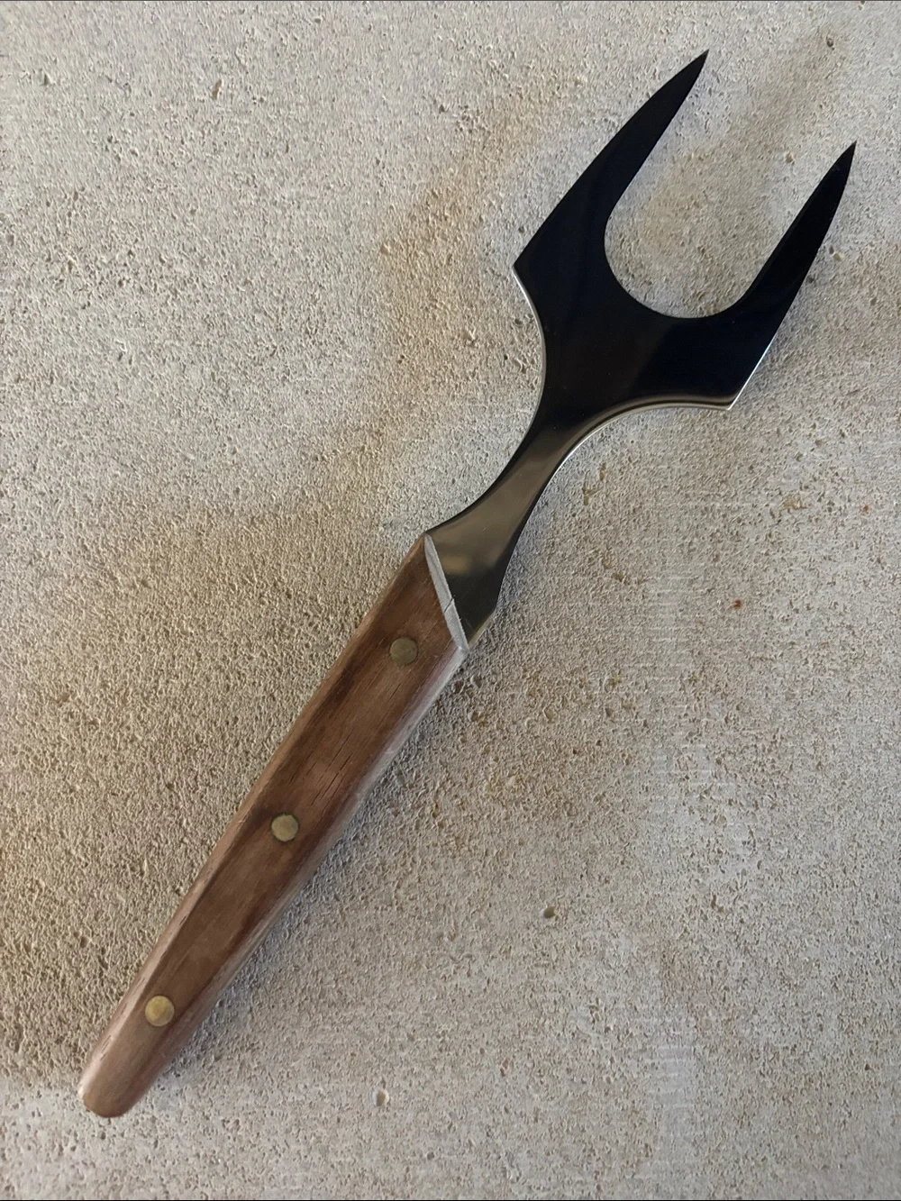 Stainless Steel and Wood Two-Prong Serving Fork - Brown